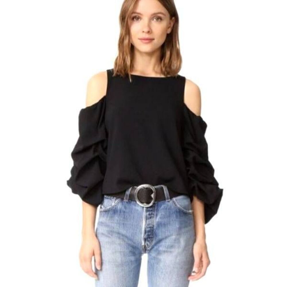 ALICE + OLIVIA black Cordelia Cold Shoulder Ruffled Sleeve BLOUSE sz 4